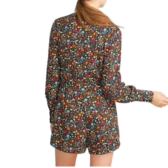 Zara Trafaluc Shorts Romper Size XS Jumpsuit Long Sleeve Floral Multicolor - Picture 2 of 11